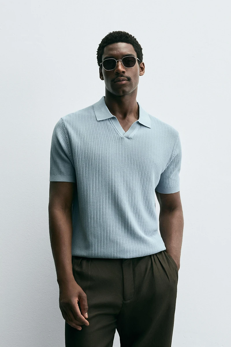 RIBBED KNIT POLO SHIRT