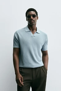 RIBBED KNIT POLO SHIRT