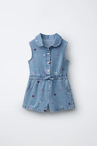EMBROIDERED SHORT DENIM JUMPSUIT
