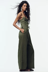 LINEN BOW STRAP JUMPSUIT