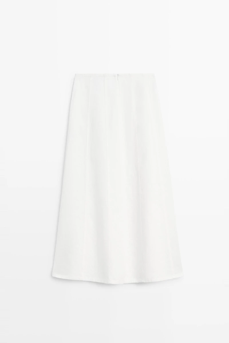 100% linen denim-effect midi skirt