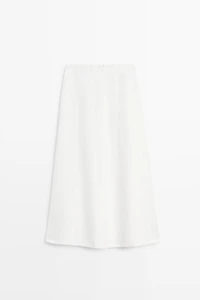100% linen denim-effect midi skirt