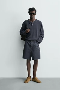 HERRINGBONE TEXTURED COTTON SHORTS