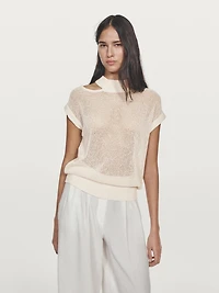 Knit top with cut-out neck