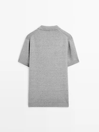 Linen and cotton blend knit polo shirt with short sleeves