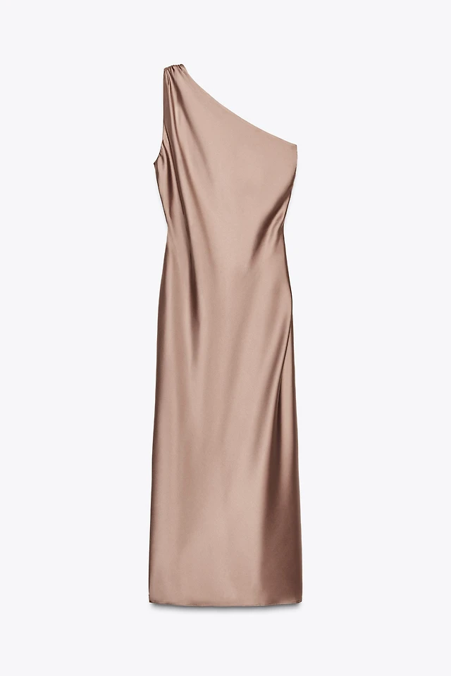 zara asymmetric dress satin ASYMMETRIC SATIN EFFECT KNOTTED DRESS - Green