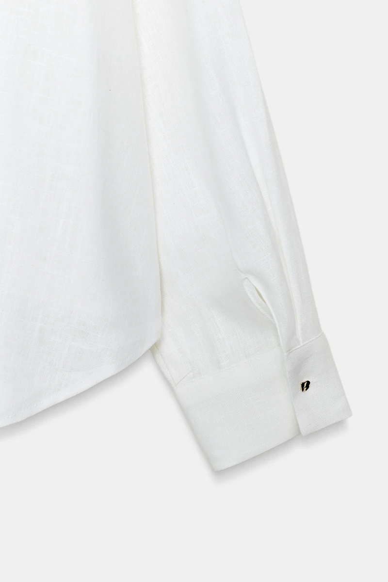 LINEN BLEND SHIRT WITH PUFFED HEM