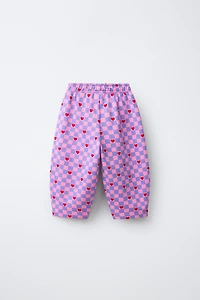 PLAID AND HEART PRINT BARREL PANTS