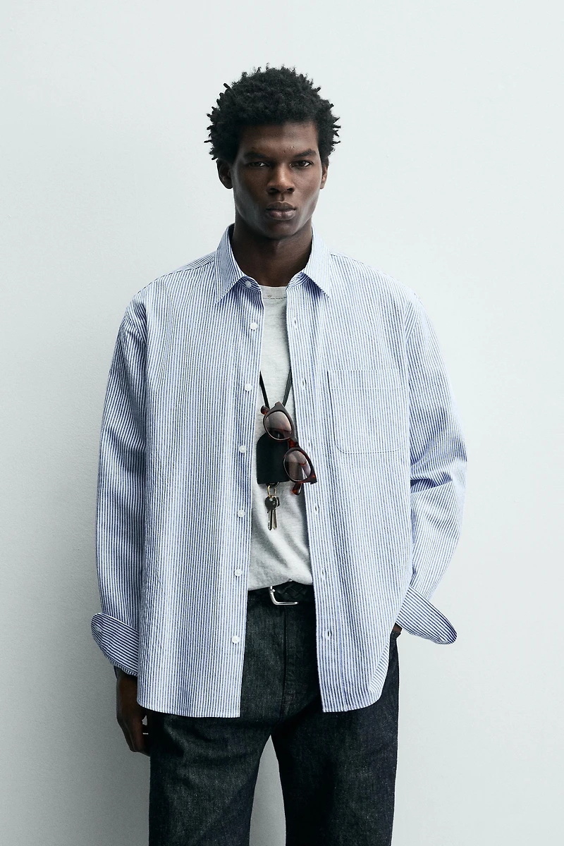 WRINKLED EFFECT STRIPED SHIRT