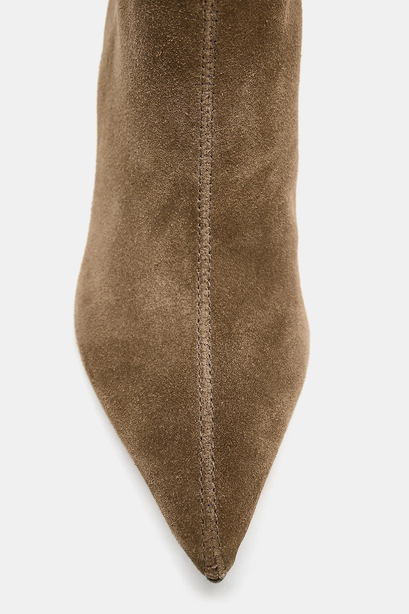 SPLIT LEATHER STILETTO HEEL BOOTS