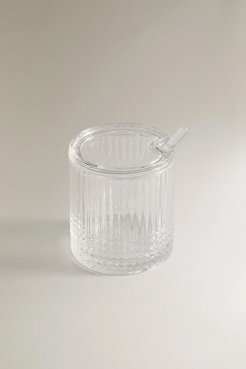 SUGAR BOWL WITH A RAISED GEOMETRIC DESIGN