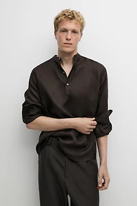 Regular fit stand collar 100% linen shirt