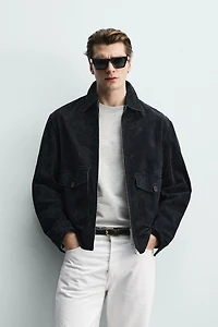 BLOUSON EN CUIR DAIM REGULAR FIT