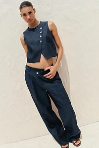 100% LINEN CROSS WAIST PANTS