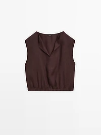 Linen blouse with elasticated hem