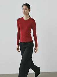 Ribbed knit wool blend sweater