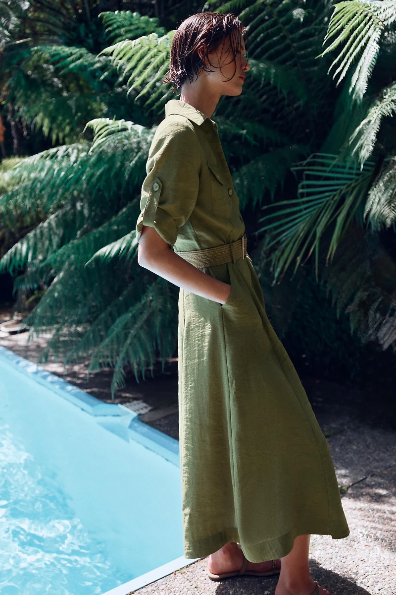 BELTED MIDI SHIRT DRESS