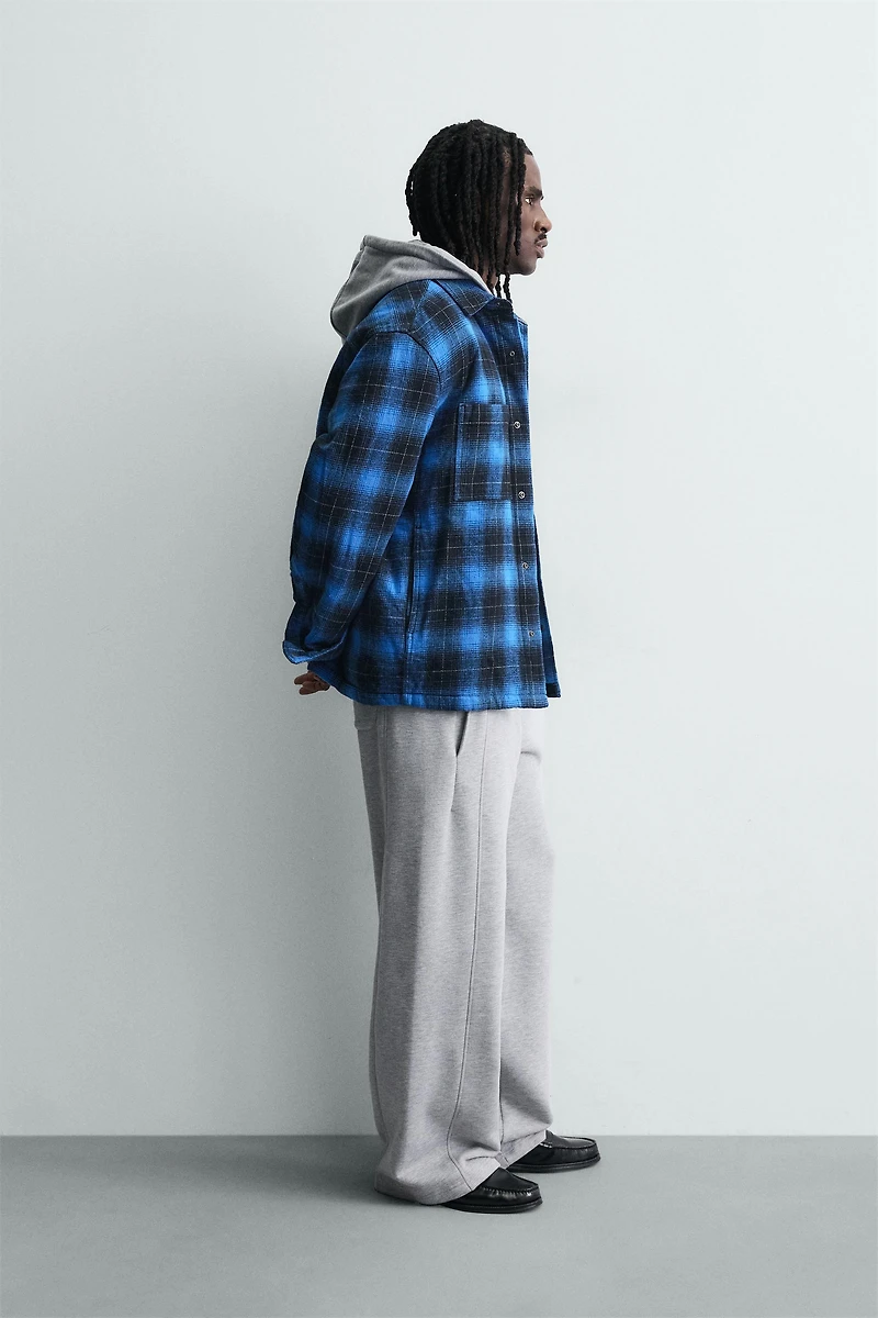 CONTRAST HOODIE PLAID OVERSHIRT