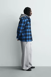 CONTRAST HOODIE PLAID OVERSHIRT