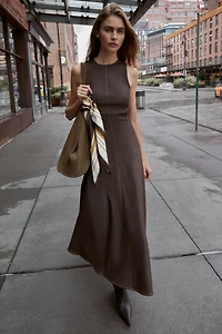CONTRAST TOPSTITCH MIDI DRESS