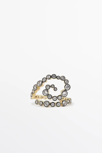 Spiral ring with rhinestones