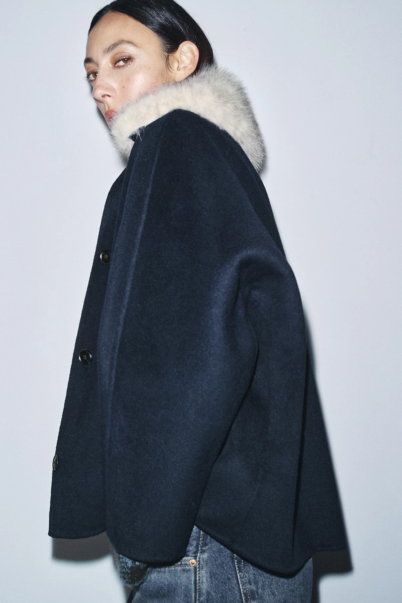 VESTE ZW COLLECTION À COL EFFET FOURRURE EN LAINE