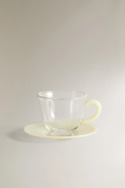 COLORED BOROSILICATE GLASS COFFEE MUG AND SAUCER