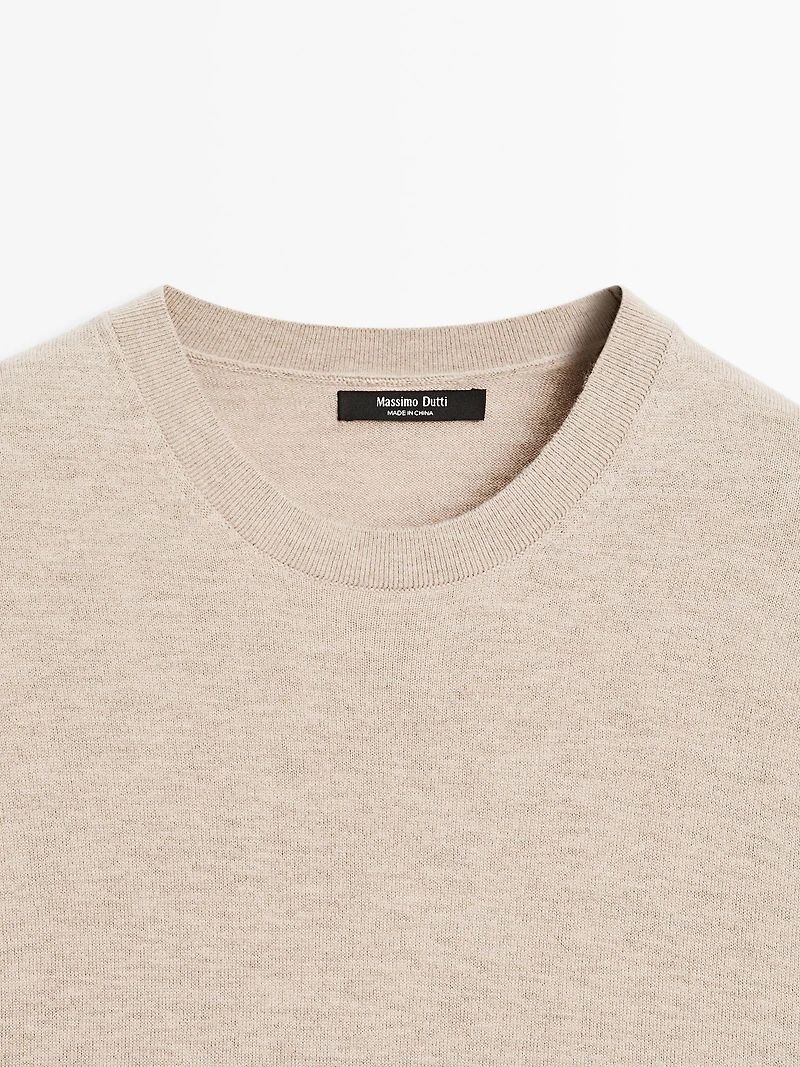 Short-sleeve wool blend knit sweater