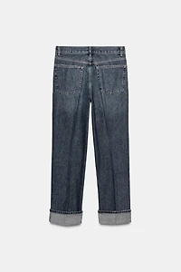 MID-RISE FOLDED STRAIGHT LEG JEANS