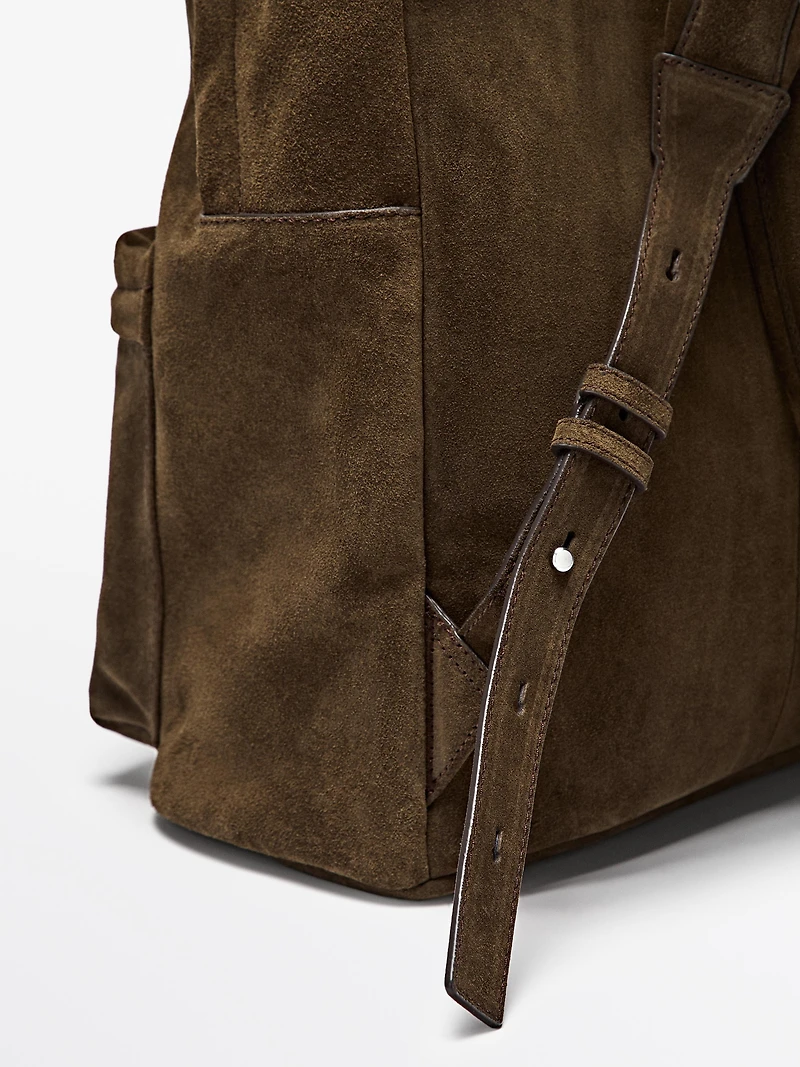 Suede leather backpack with zip