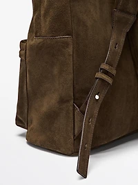 Suede leather backpack with zip