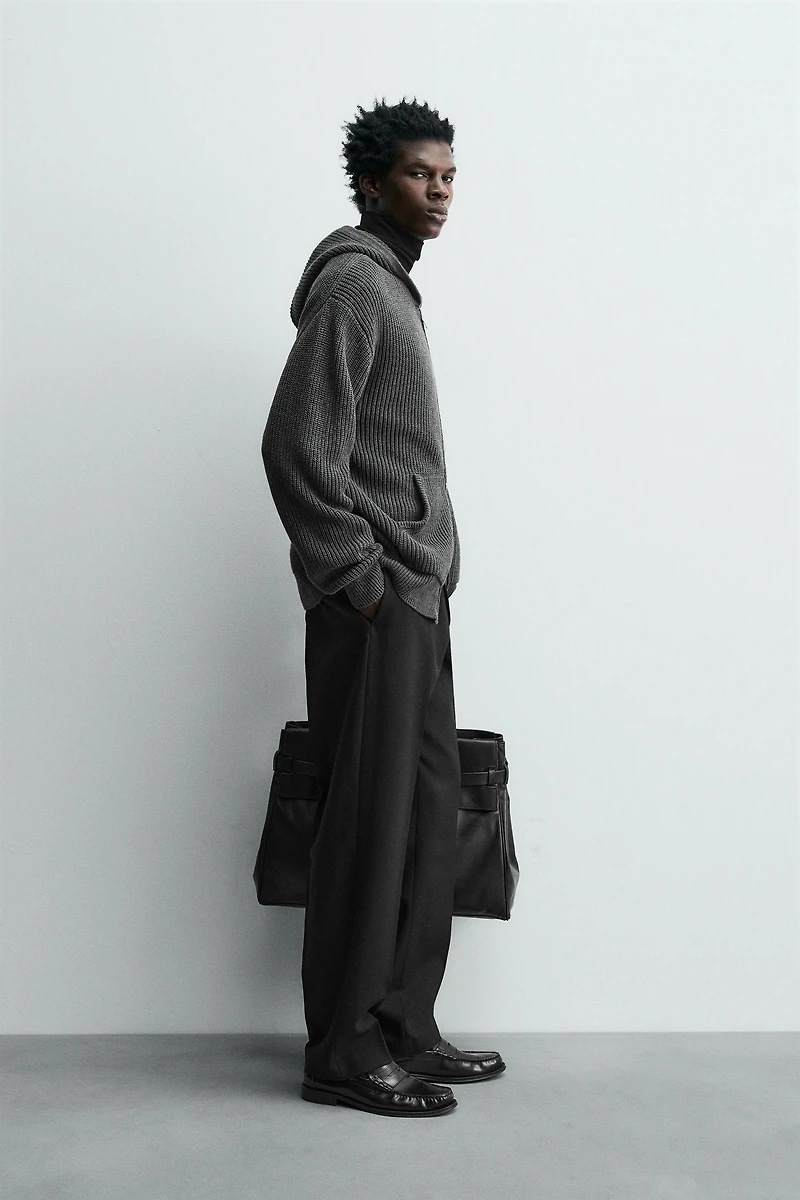 VESTE EN TRICOT DE COTON PERLÉ - LAINE À CAPUCHE