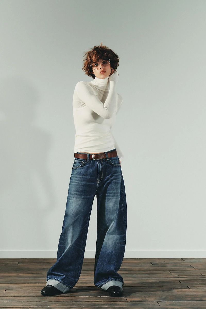 TRF MID-RISE BAGGY FOLDED JEANS