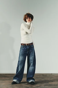 TRF MID-RISE BAGGY FOLDED JEANS