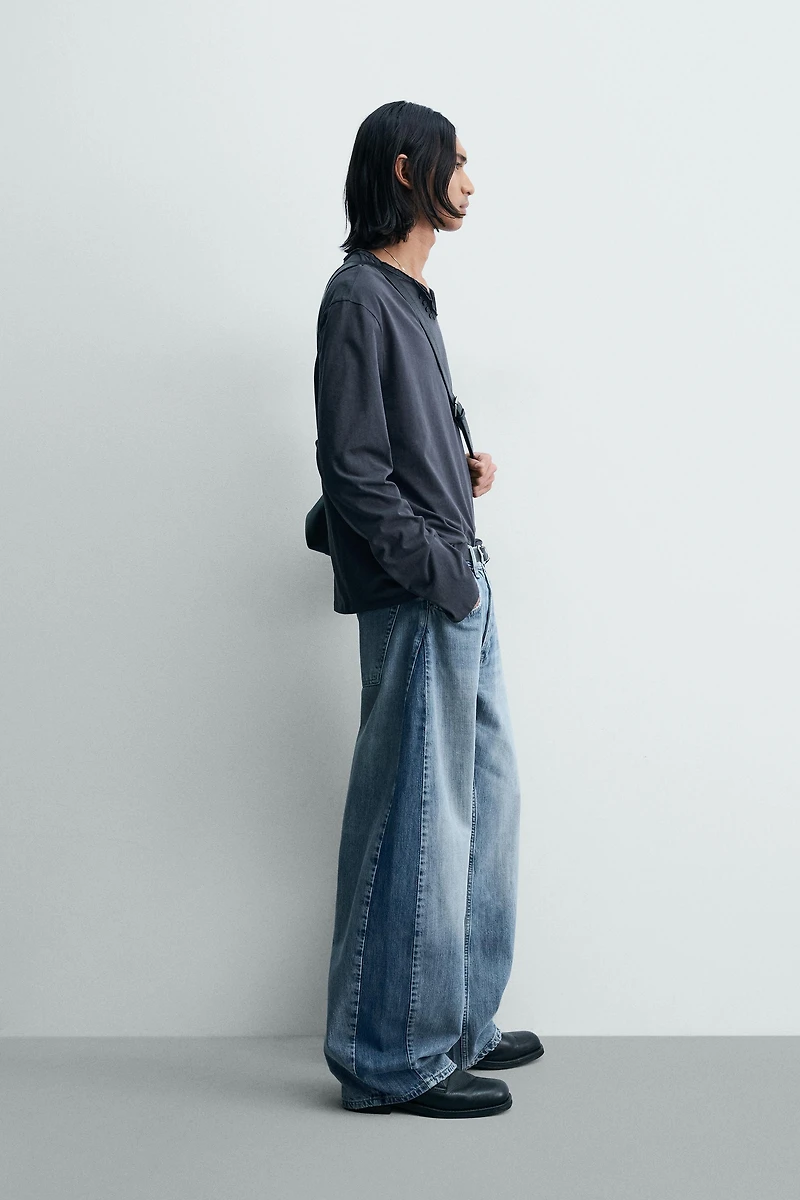 LOOSE BALLOON FIT JEANS WITH CONTRASTING BANDS