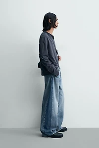 LOOSE BALLOON FIT JEANS WITH CONTRASTING BANDS