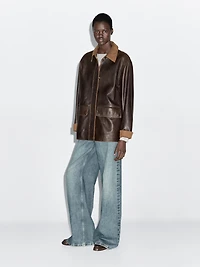 Nappa leather parka with corduroy detail