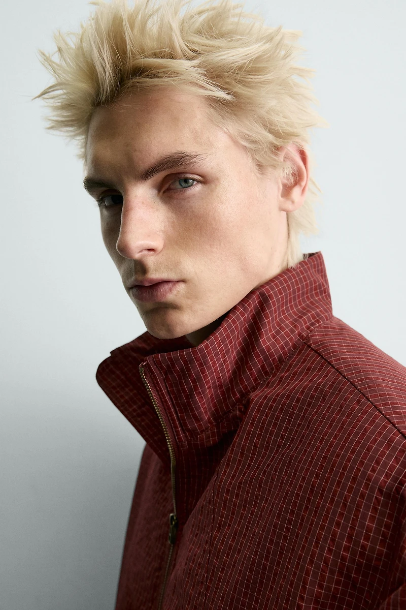 PLAID PUFFER WINDBREAKER JACKET