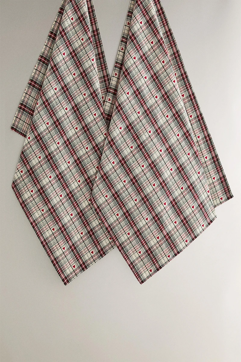 LOT TORCHONS COTON CŒUR NOËL (LOT DE 2)