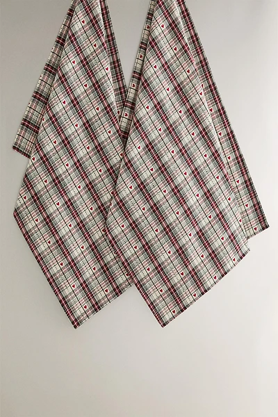 LOT TORCHONS COTON CŒUR NOËL (LOT DE 2)