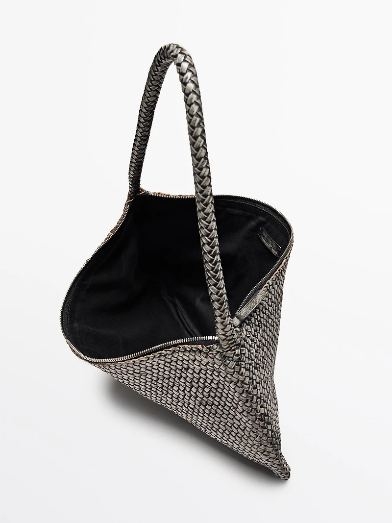 Large braided nappa leather shoulder bag