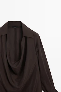100% Silk Draped Neckline Flowy Shirt