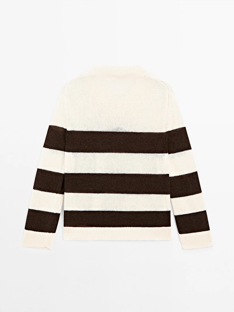 Striped cotton blend knit sweater
