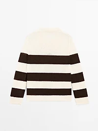 Striped cotton blend knit sweater