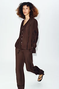 PANTALON LARGE BRODERIES ET ENTRE-DEUX