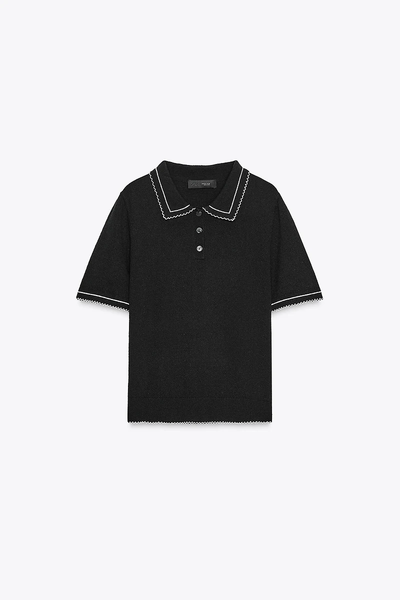 CONTRAST STITCH KNIT POLO TOP