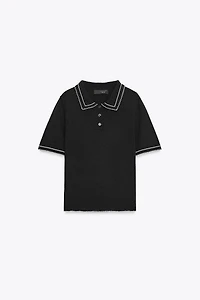 CONTRAST STITCH KNIT POLO TOP