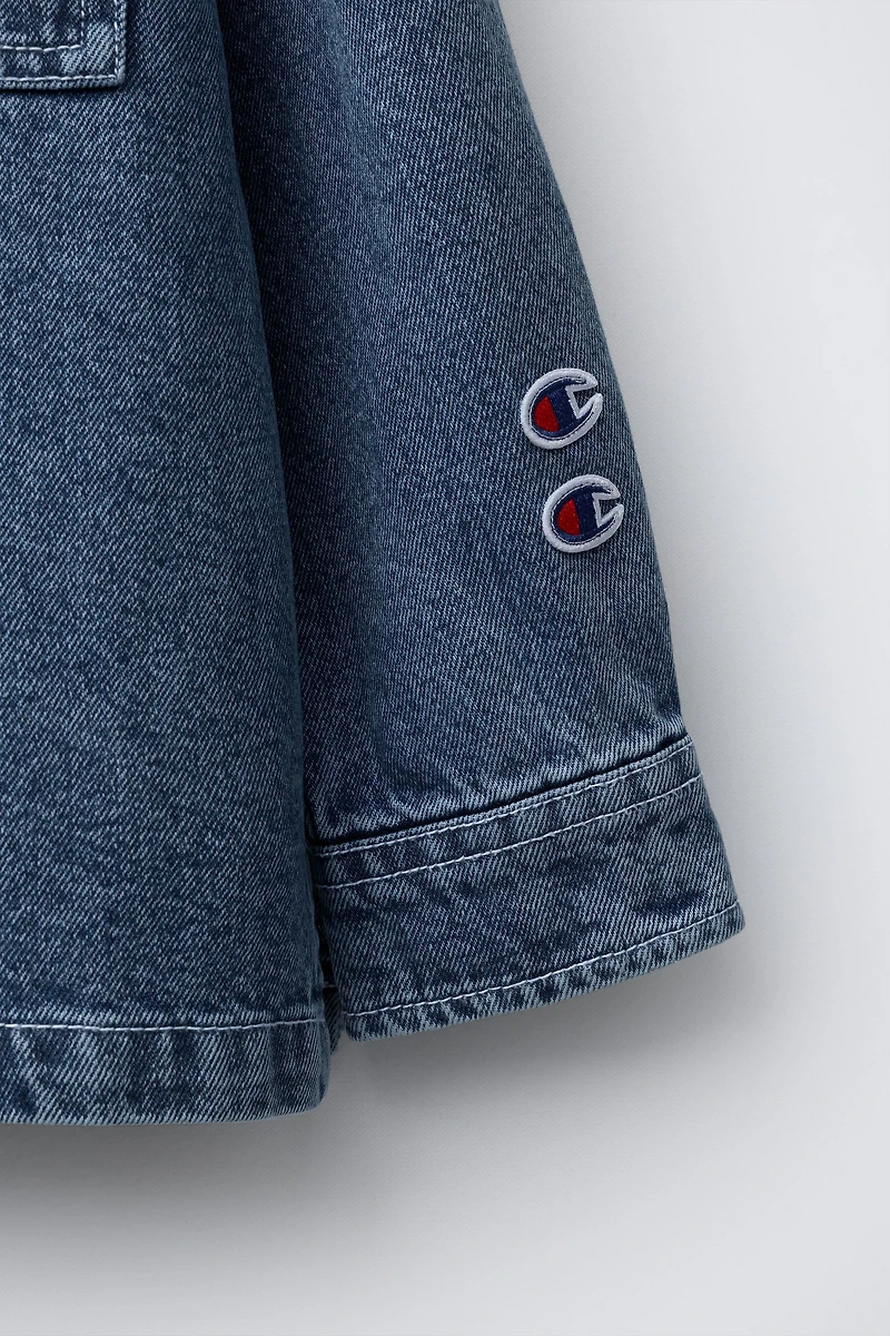CHAMPION ® X ZARA EMBROIDERED TEXT DENIM OVERSHIRT