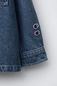 CHAMPION ® X ZARA EMBROIDERED TEXT DENIM OVERSHIRT