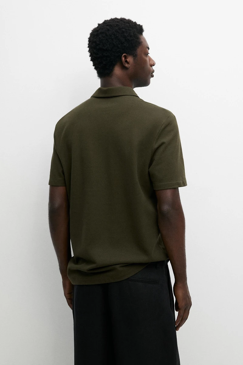 Micro-textured cotton blend polo shirt